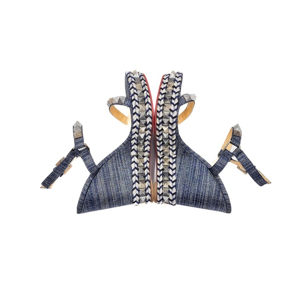 Christian Louboutin Metallic Denim Silver Espadrille Platform Sandals EU 39 - Picture 5 of 9